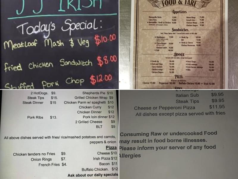 JJ's Irish Pub & Grille Menu