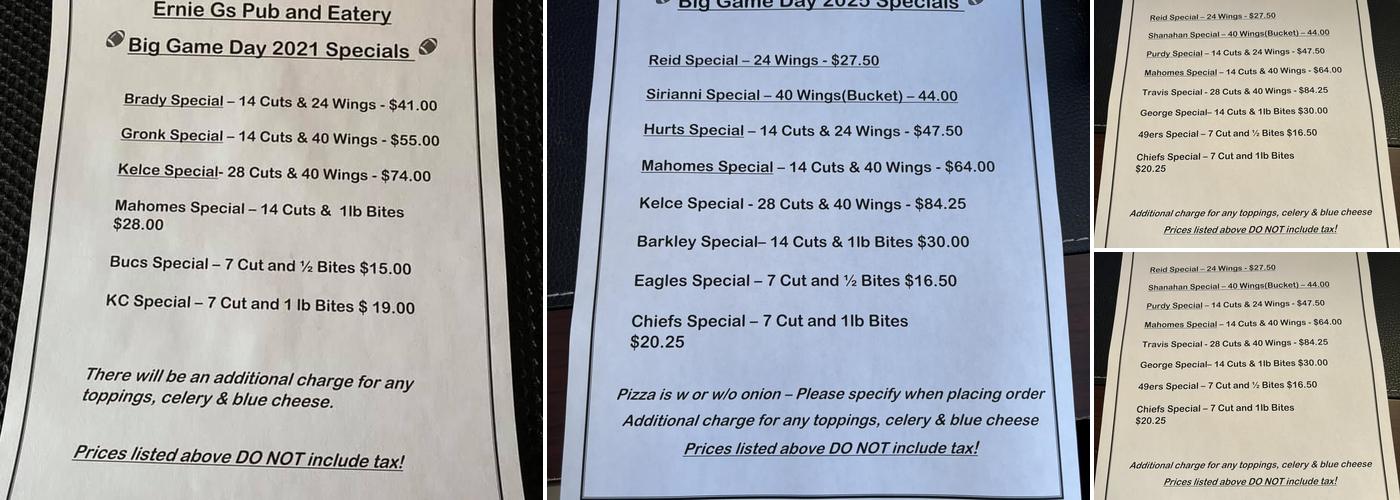 Ernie G.’s Menu