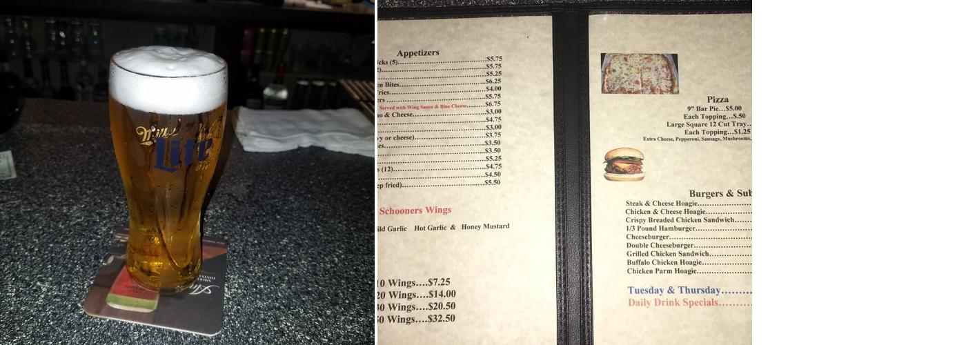 Schooners Pub Menu