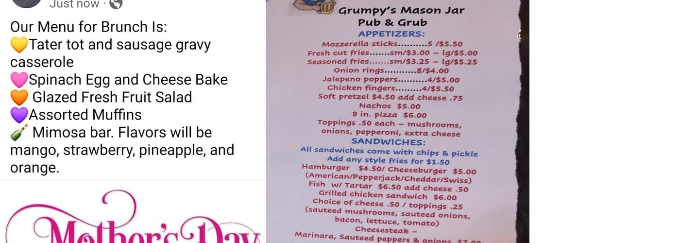 Grumpy's Mason Jar Menu