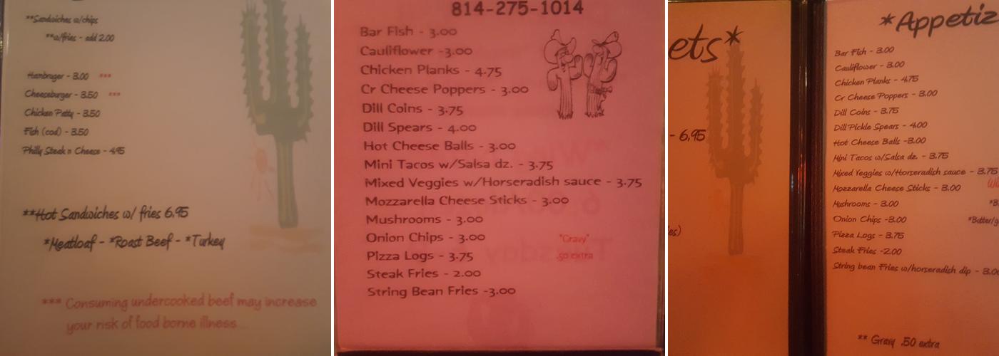 Desperado's Menu