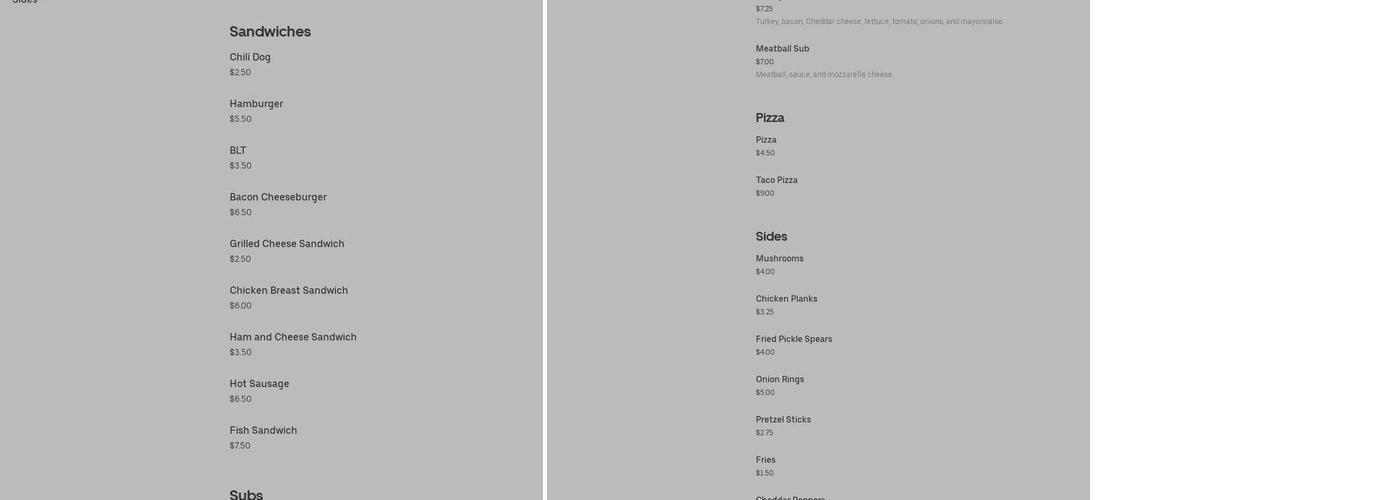 Wick City Saloon Menu