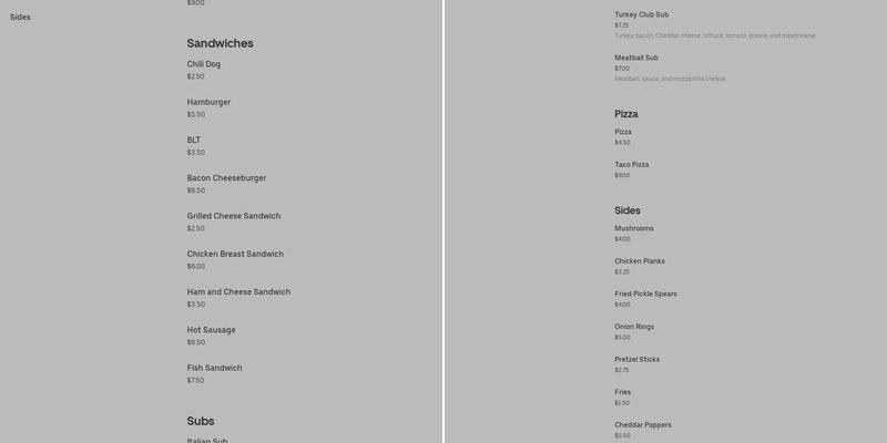 Wick City Saloon Menu