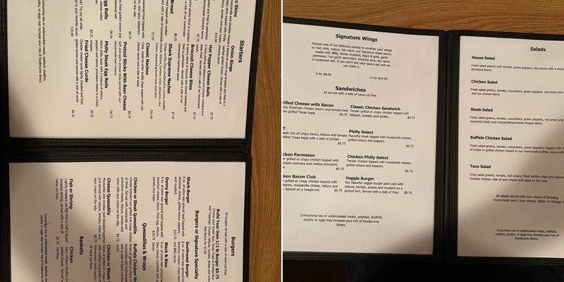 The Barking Shark Bar & Grill Menu
