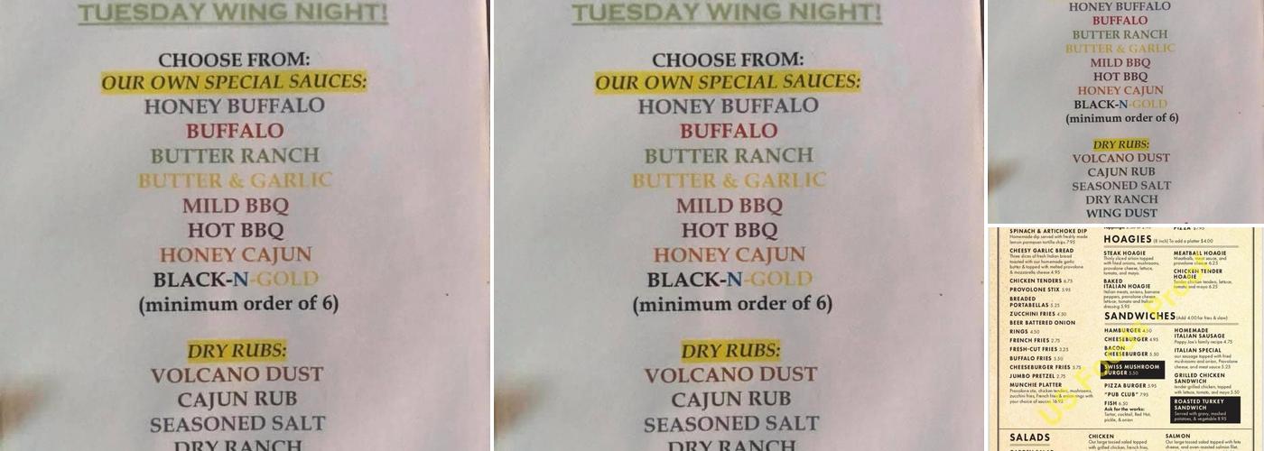 Baker's Pub Menu