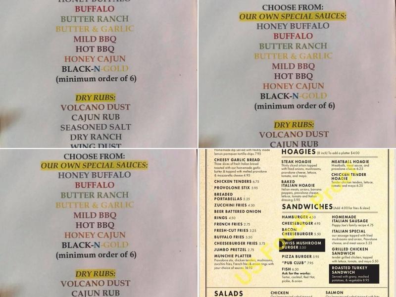 Baker's Pub Menu
