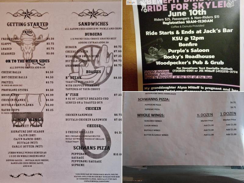 Purples Saloon Menu