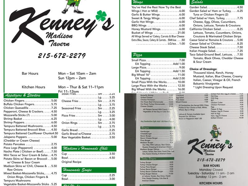 Kenney's Madison Tavern Menu
