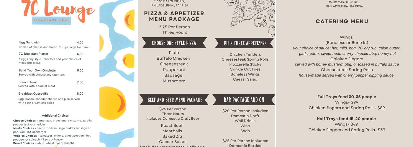 7C Lounge at FOP Lodge #5 Menu