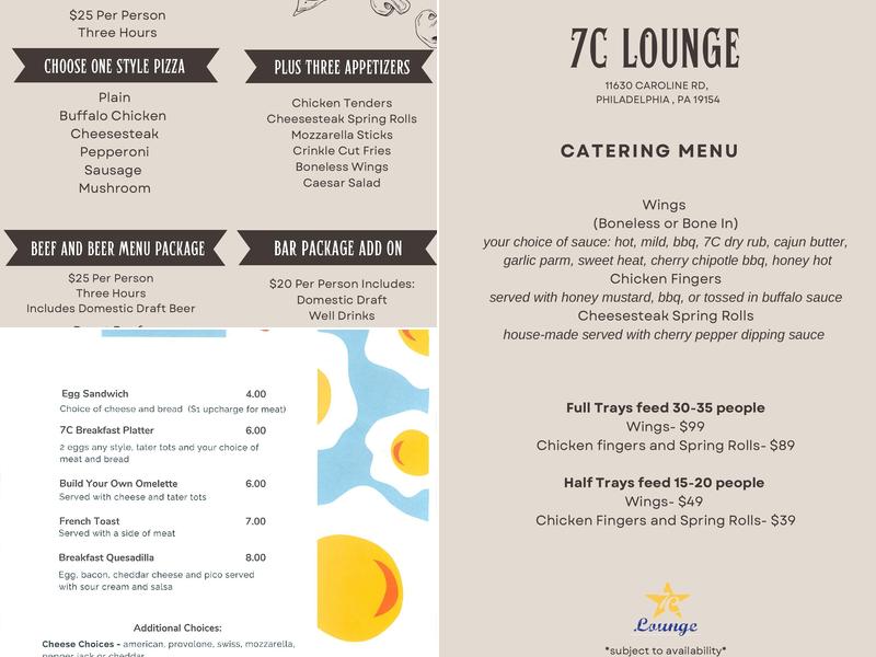 7C Lounge at FOP Lodge #5 Menu