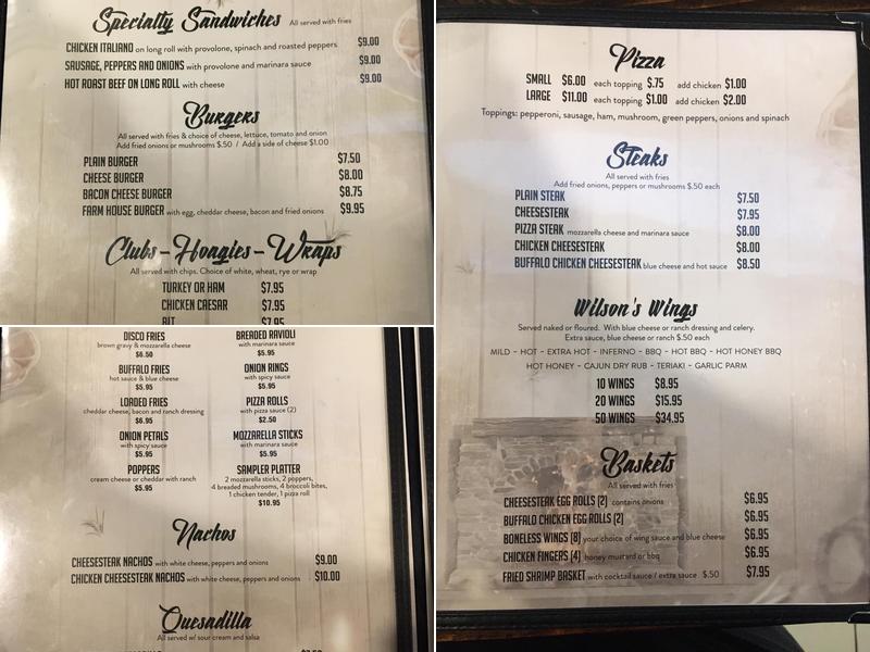 Wilson's Pub Menu