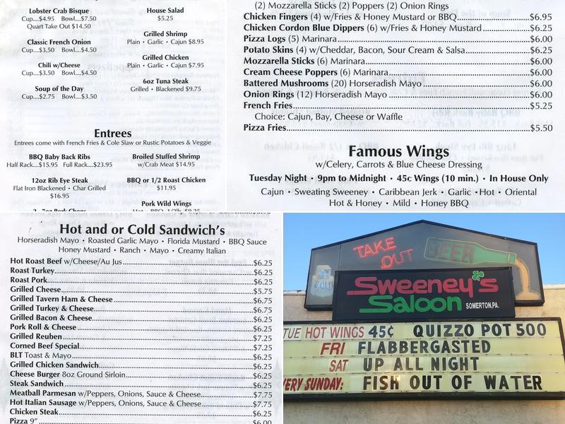 Sweeney's Station Saloon Menu