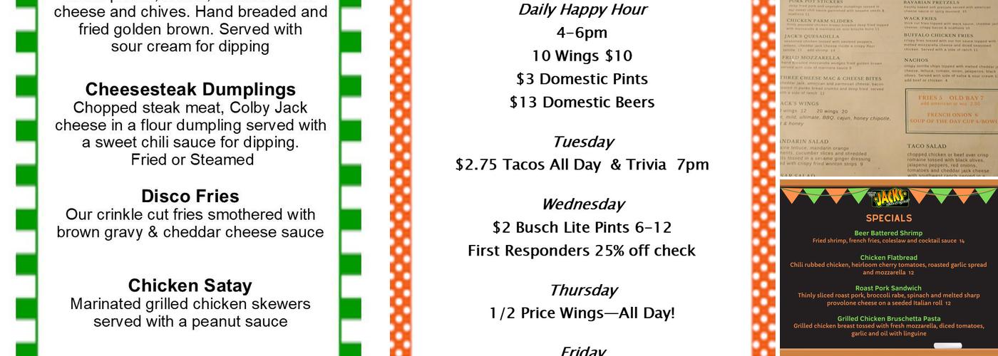 Out of Wack Jacks Bar & Grill Menu