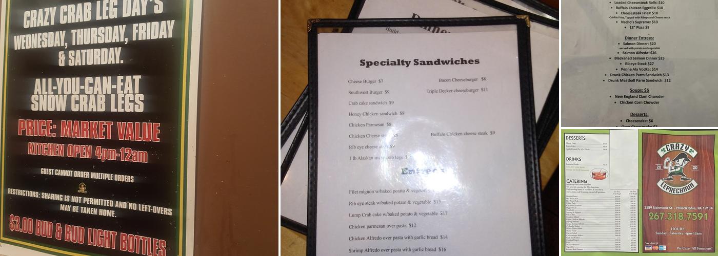 The Crazy Leprechaun Menu