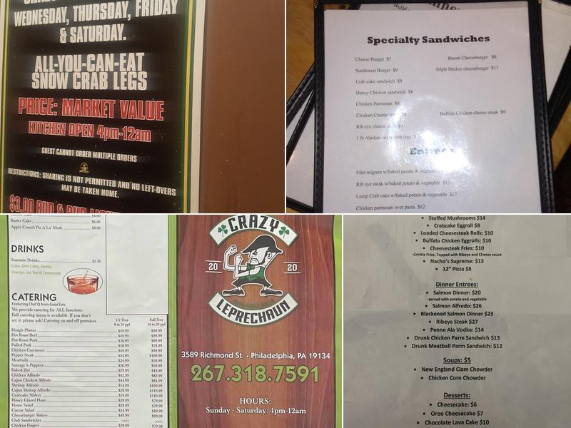 The Crazy Leprechaun Menu