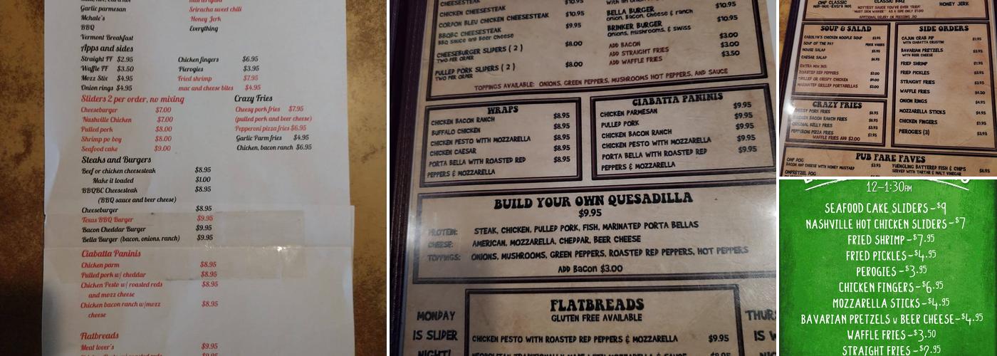 Schmidty's Old Mill Pub Menu