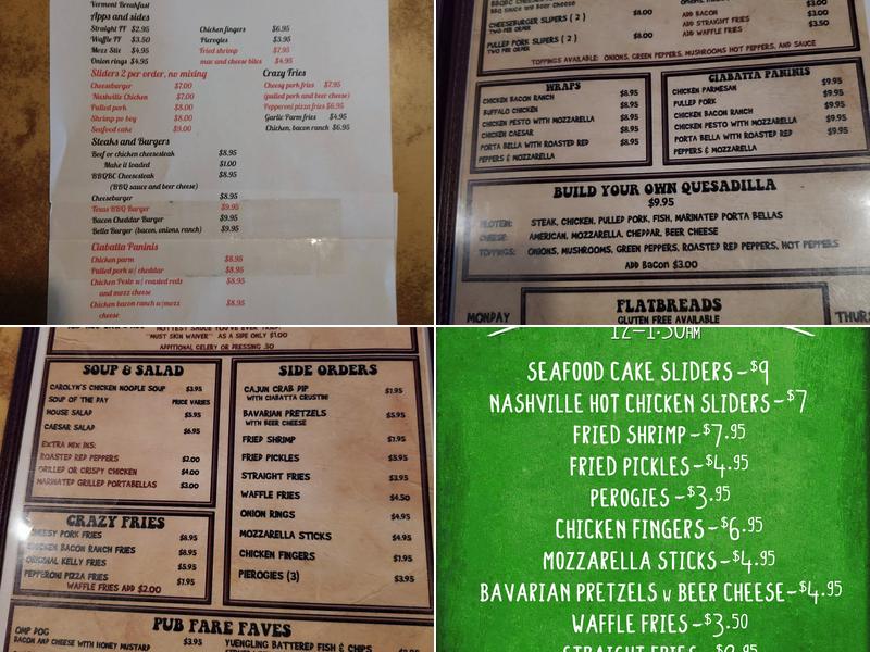 Schmidty's Old Mill Pub Menu