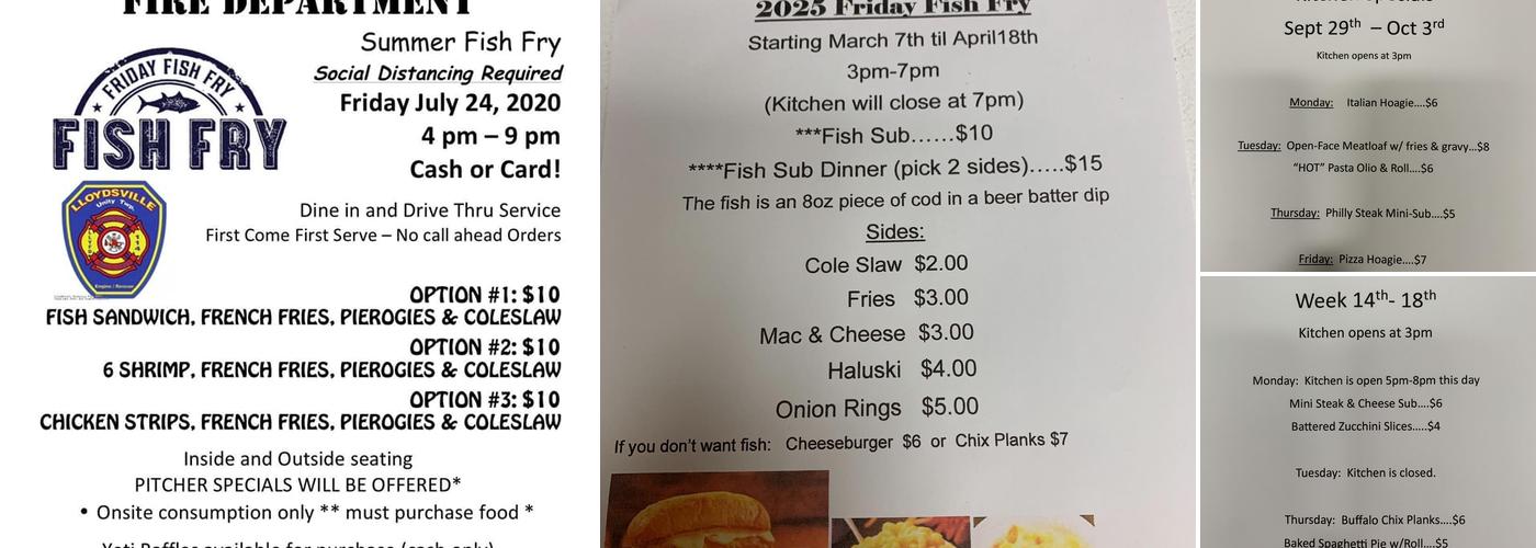 Youngstown Vfd Social Room Menu