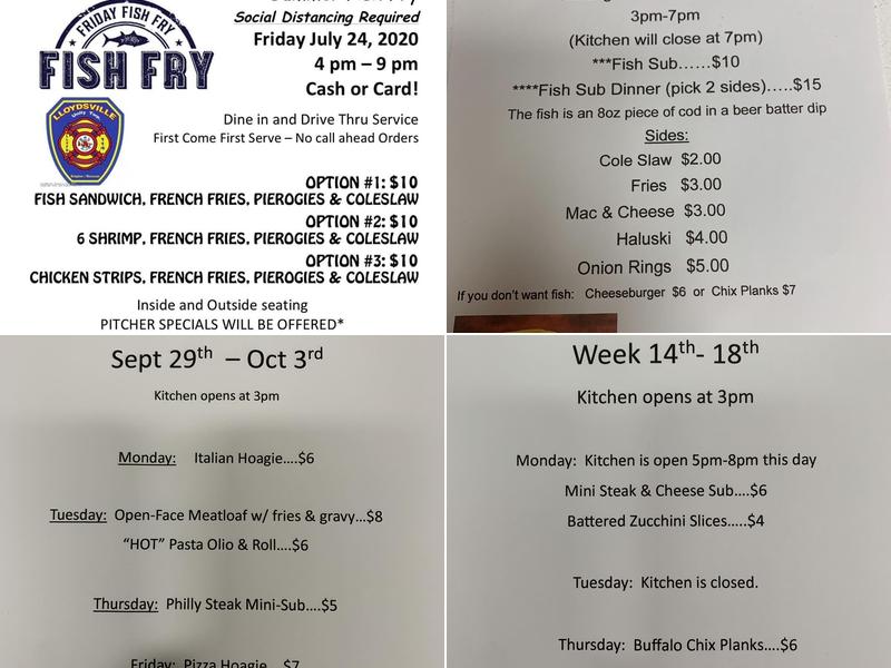 Youngstown Vfd Social Room Menu