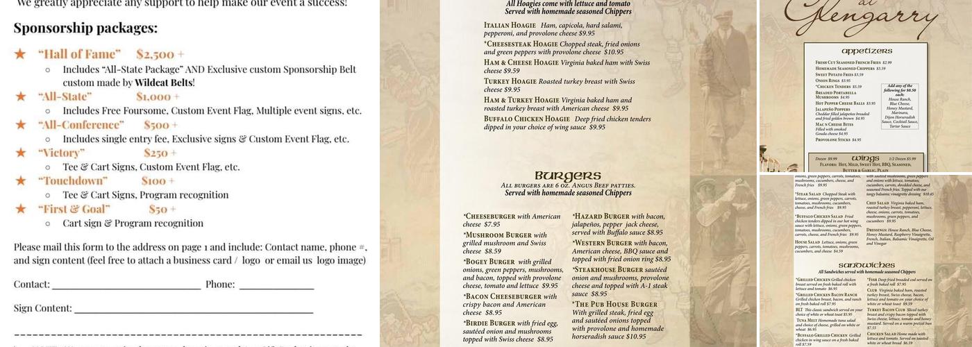 Pub At Glengarry Inc Menu