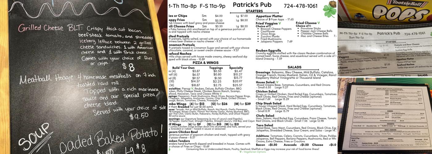 Patrick's Pub Menu