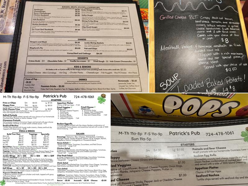 Patrick's Pub Menu