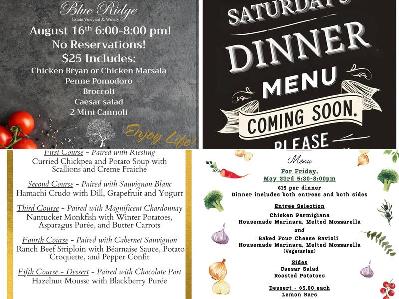 Blue Ridge Vineyard & Winery Camelback Store Menu