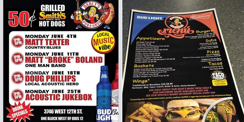 Darcy's Pub and Grub Menu