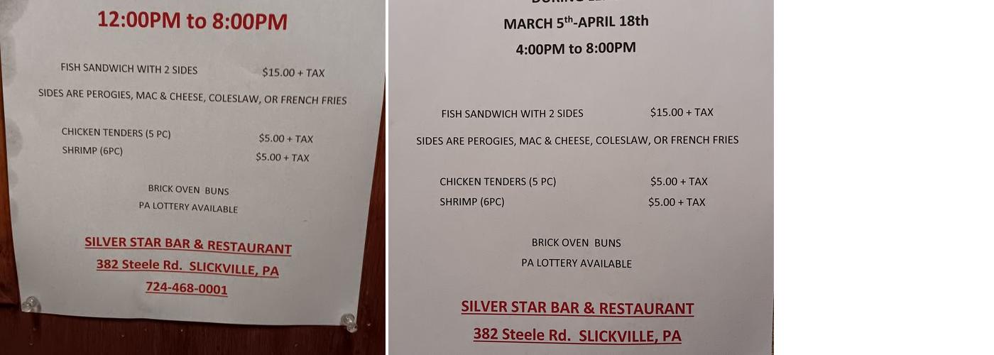 Silver Star Menu