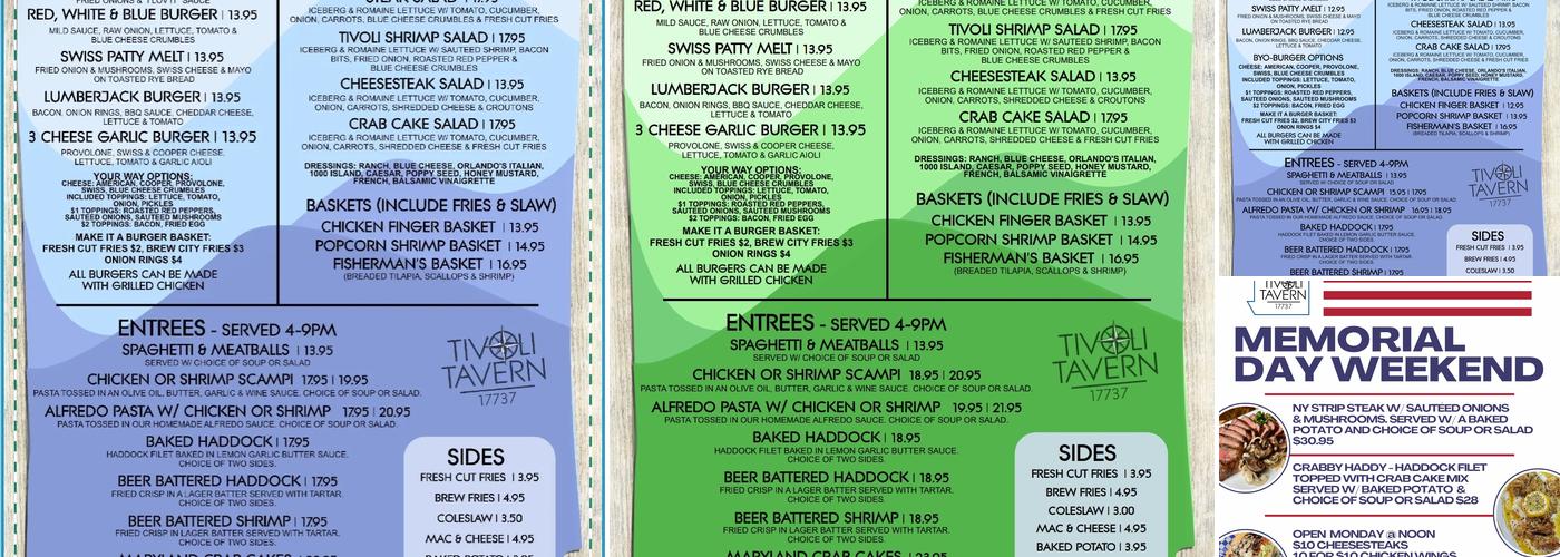 Tivoli Tavern Menu