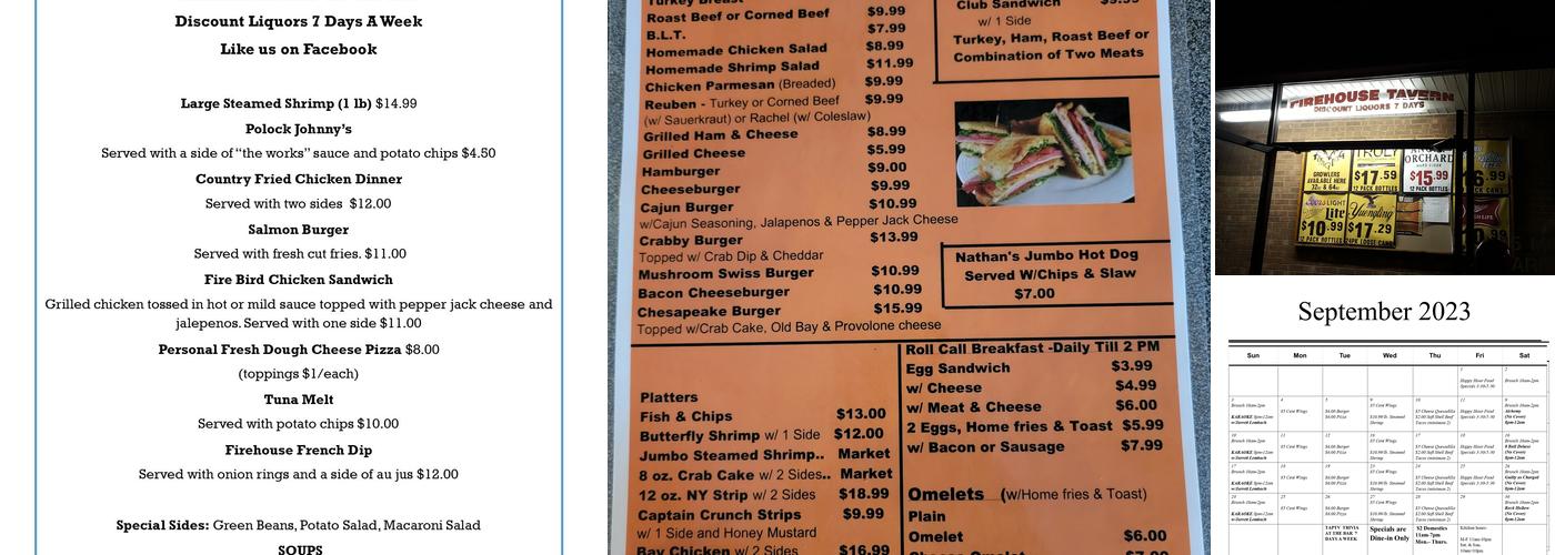 Firehouse Tavern Menu