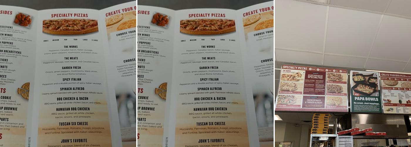 Papa Johns Pizza Menu