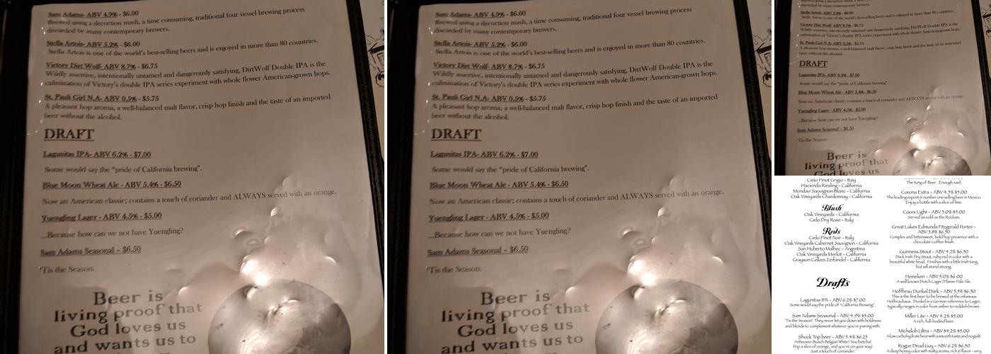 Historic Piper Tavern Menu