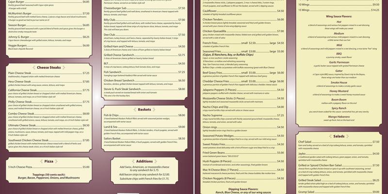 McMurtries Tavern Menu