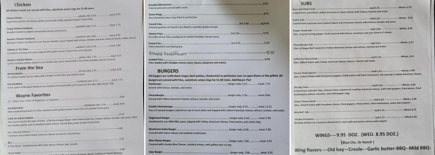 Hotel Wayne Menu