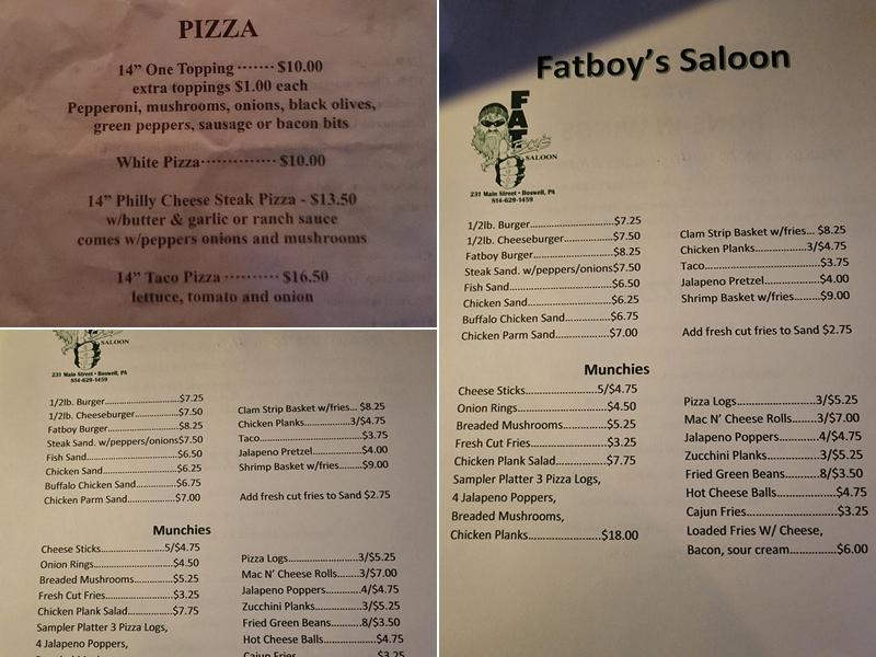 FatBoy's Saloon Menu