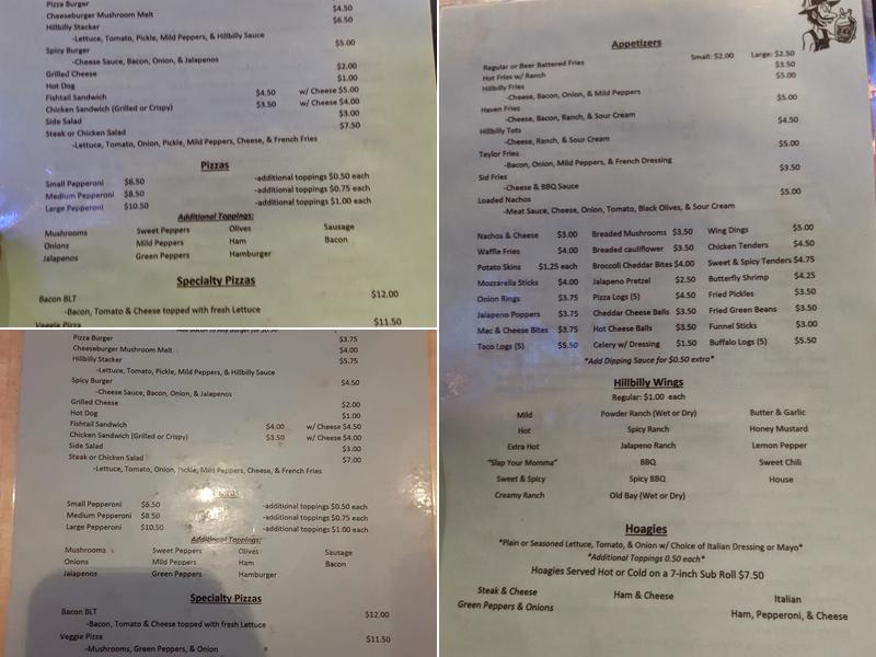 Hillbilly Haven Menu