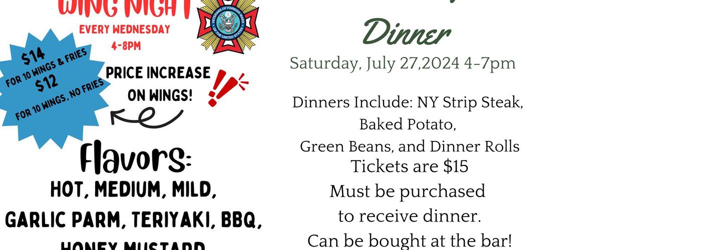 VFW Post 2799 Menu