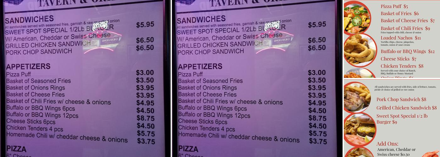 Sweet Spot Inc Menu