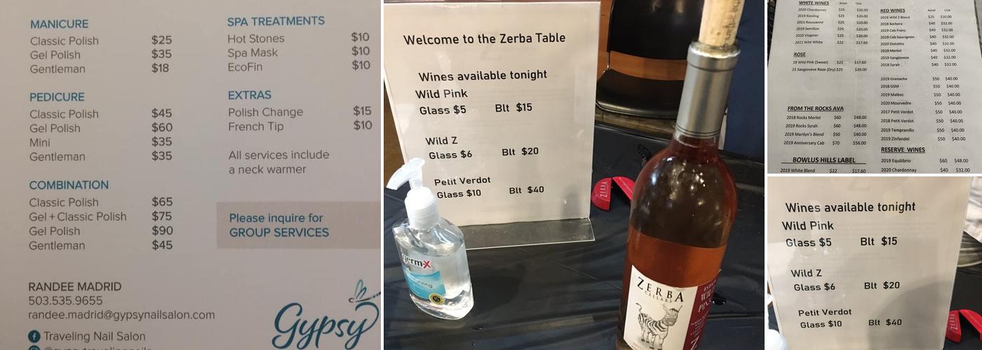 Zerba Cellars Menu