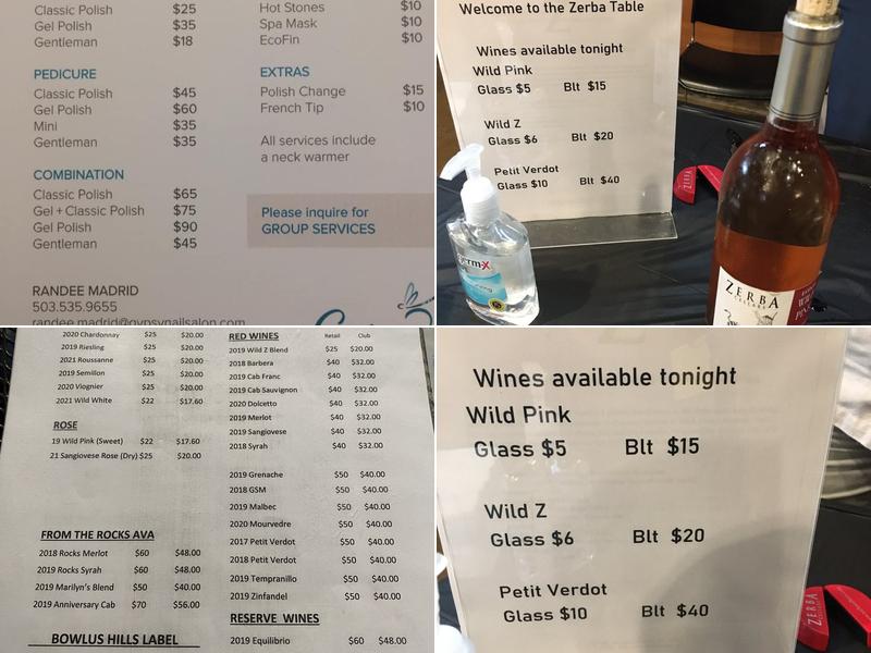 Zerba Cellars Menu