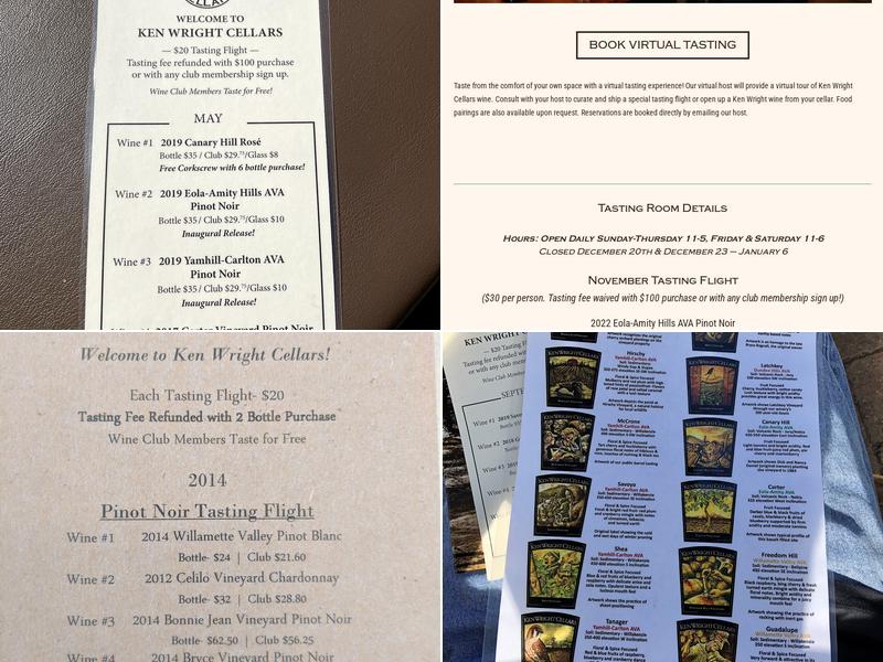 Ken Wright Cellars Menu
