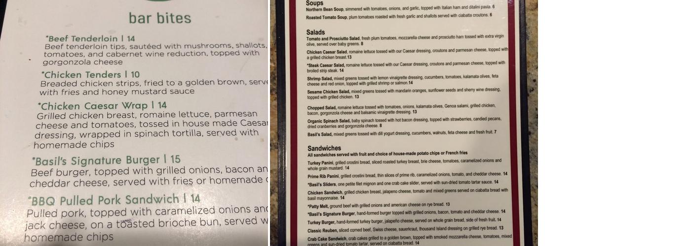 Basil's Kitchen Menu