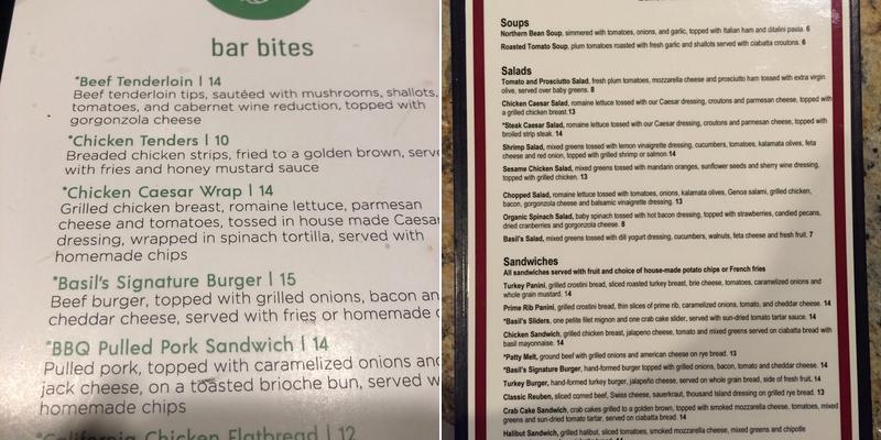 Basil's Kitchen Menu