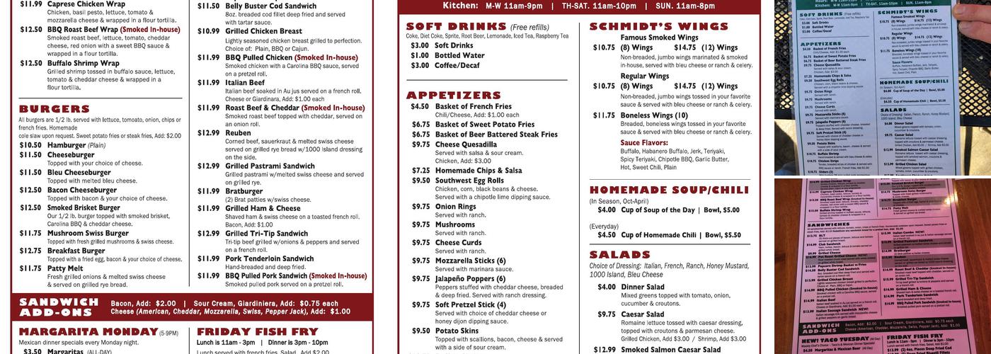 Schmidt’s Towne Tap Menu