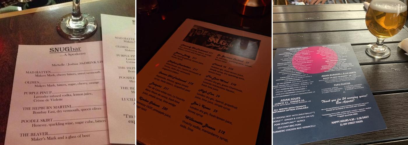 Snug Bar Menu