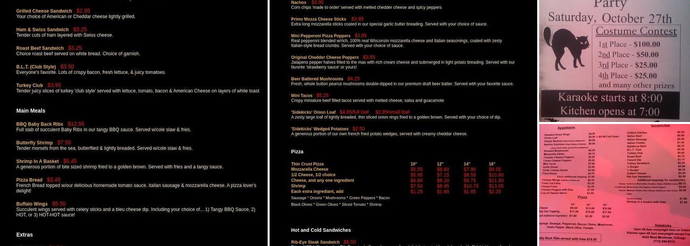 Sidekick's Entertainment Lounge & Restaurant Menu