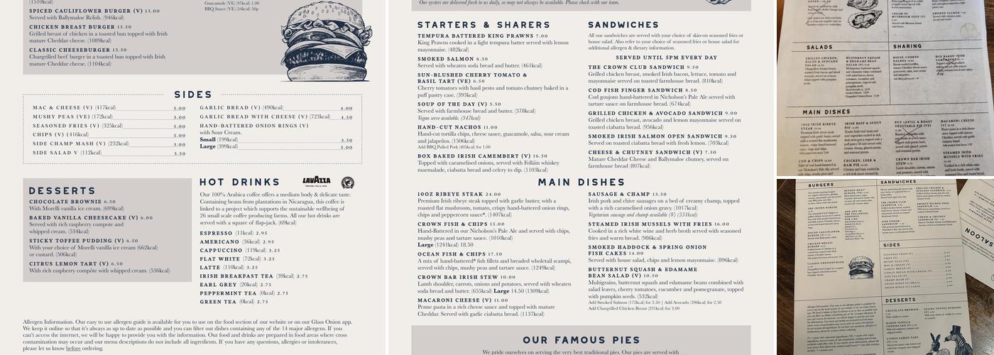 The Crown Liquor Saloon Menu