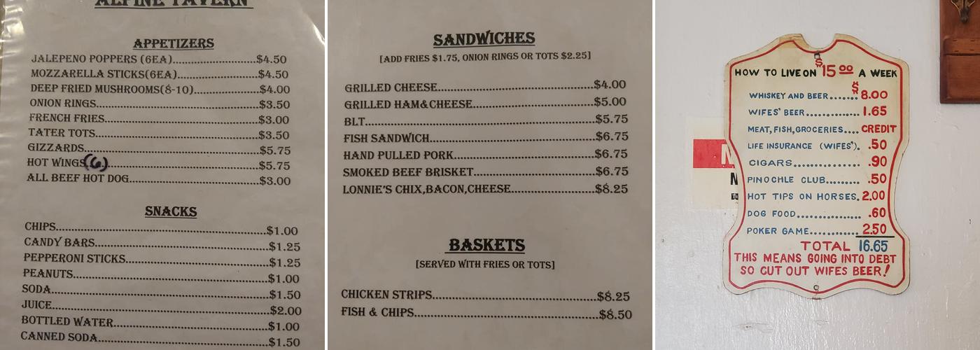 Alpine Tavern Menu