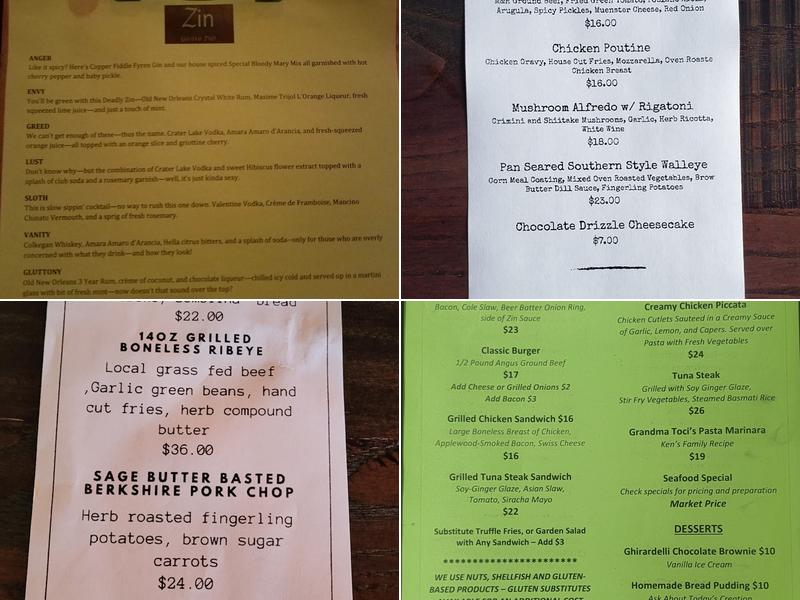 Zin GastroPub Menu